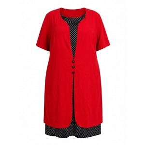 Vintage More Promises Faux Two Piece Dress Red Black‎ Polka Dot Plus Size 18W